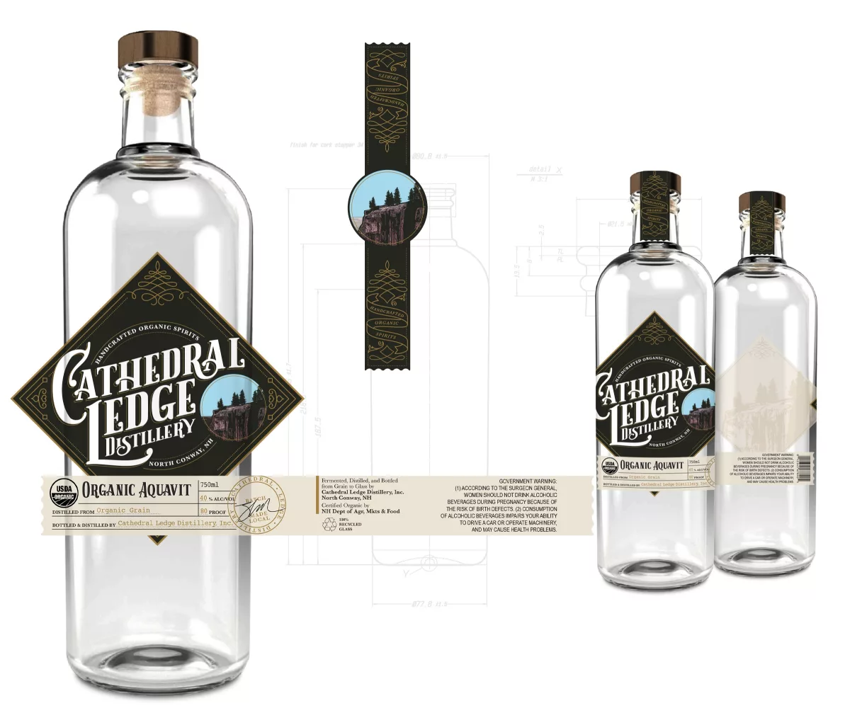 Aquavit Bottle and Labels Cathedral Ledge Distillery