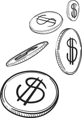 Coins in black and white doodle style